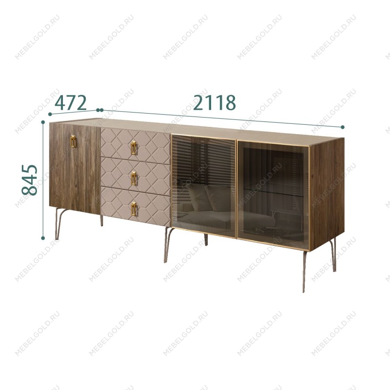 Комод 2.1м Bogemia Woodline Wood Fa (Мокка) (Novabuk/Золото) БМКМ-5[5][10]