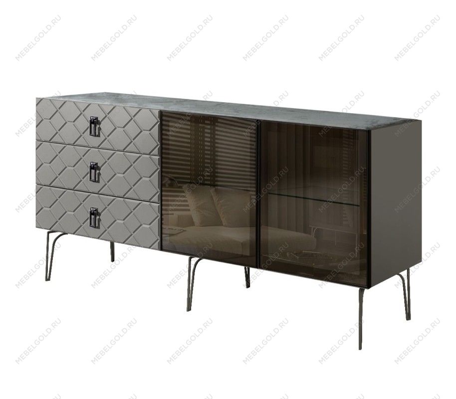 Комод 1.6м Bogemia Farfalle (Серый) (Novabuk/Черный) БМКМ-4(Fa)[5]