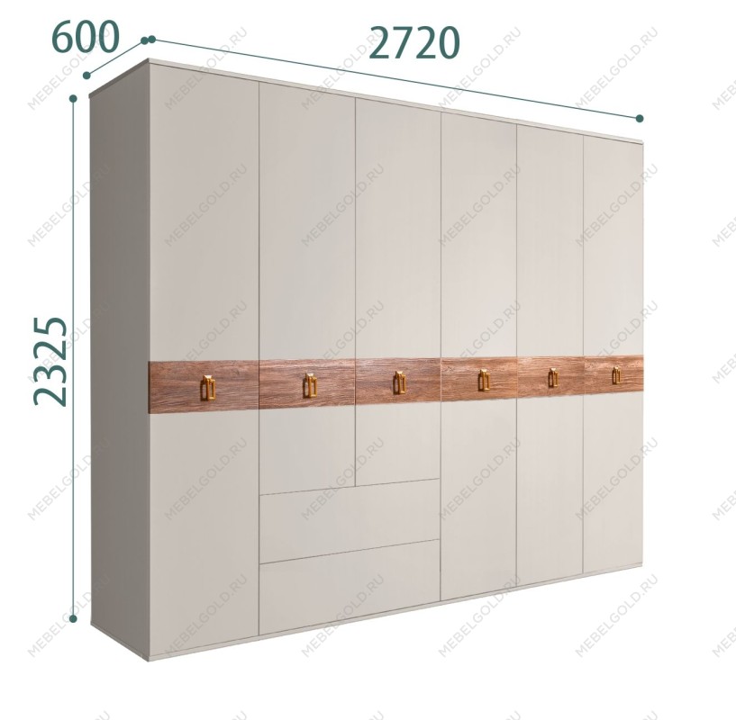 Шкаф 6-ти дверный с ящиками, Bogemia Wood Fa (Шелк/Золото) БМШ2/61(Wo)