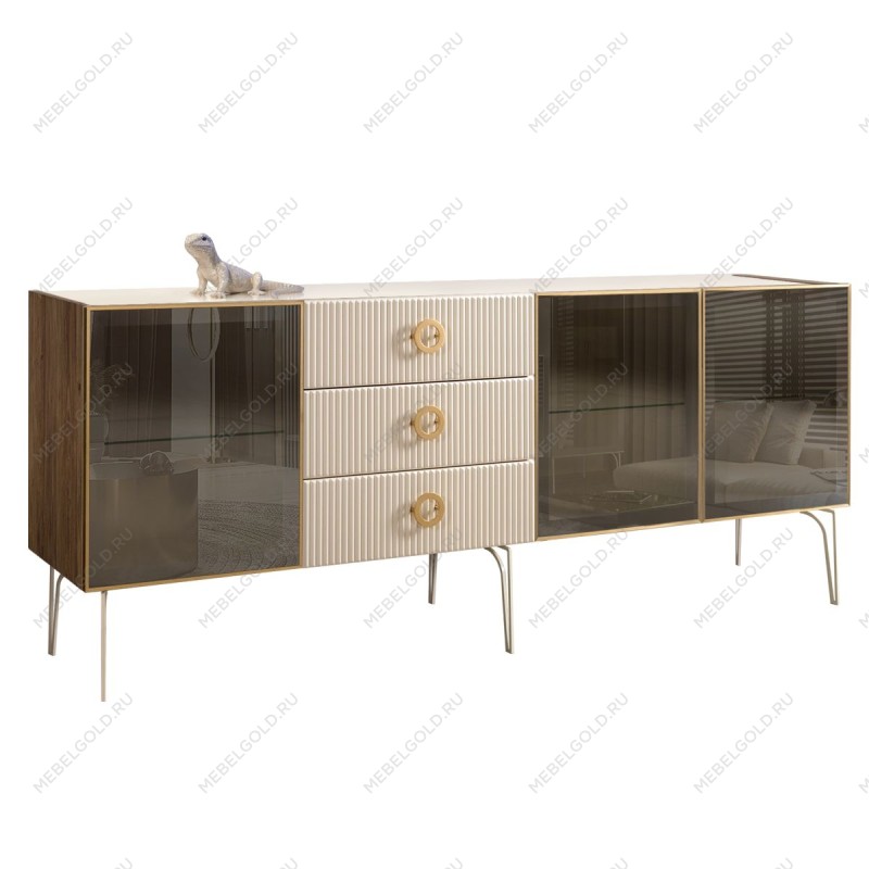 Комод 2.1м Bogemia Woodline Fi (Слоновая кость) (Lakobel/Золото) БМКМ-5[5]
