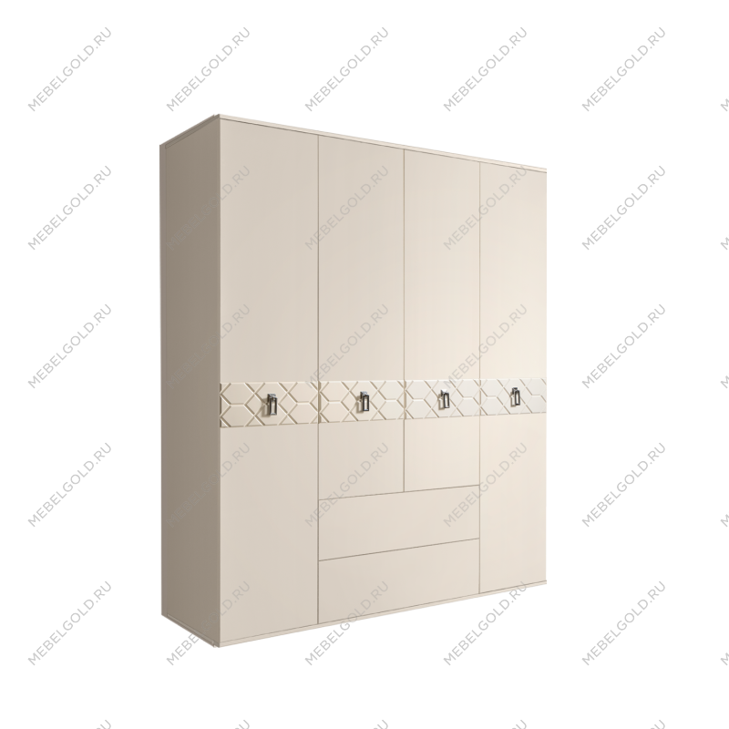 Шкаф 4-х дверный с ящиками, Bogemia Farfalle (Слоновая кость/Хром) БМШ2/41(Fa)