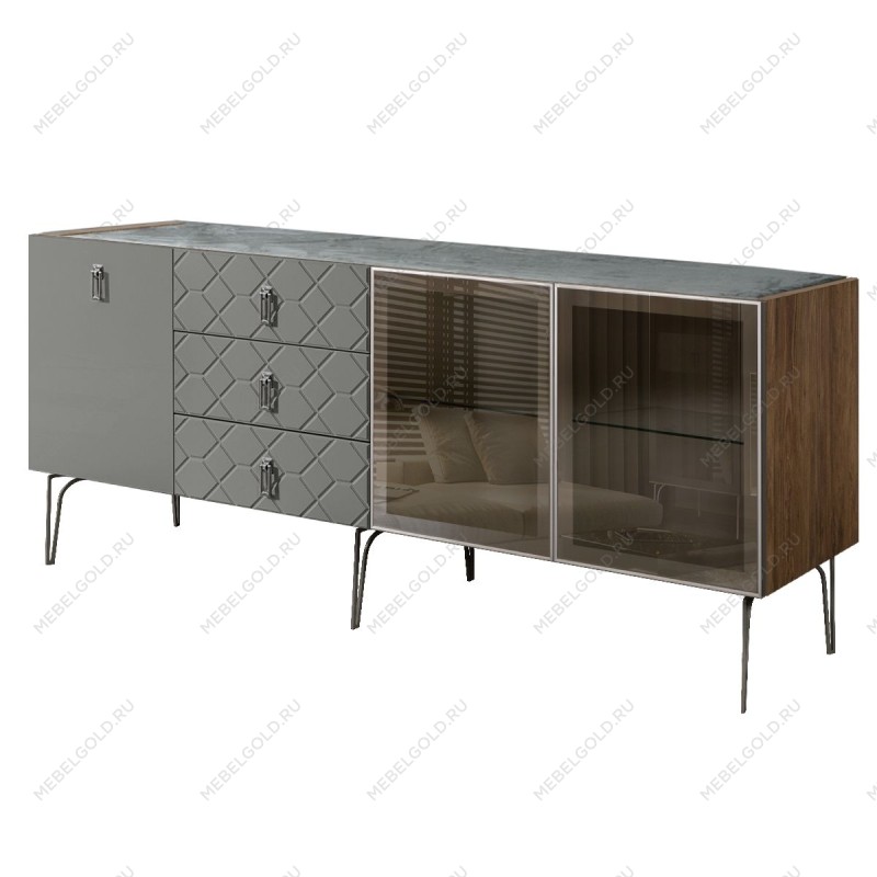 Комод 2.1м Bogemia Woodline Fa (Серый) (Novabuk/Хром) БМКМ-5[5][10]