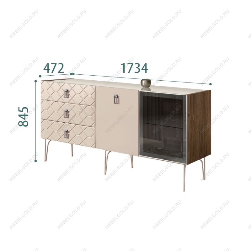 Комод 1.6м Bogemia Woodline Fa (Ваниль) (Lakobel/Хром) БМКМ-4[5][10]