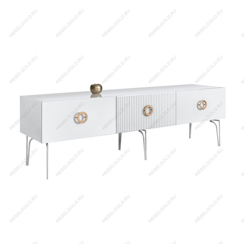 Тумба под телевизор 1.6м Bogemia Fillini (Белый) (Lakobel/Золото) БМТ-1(Fi)[10]