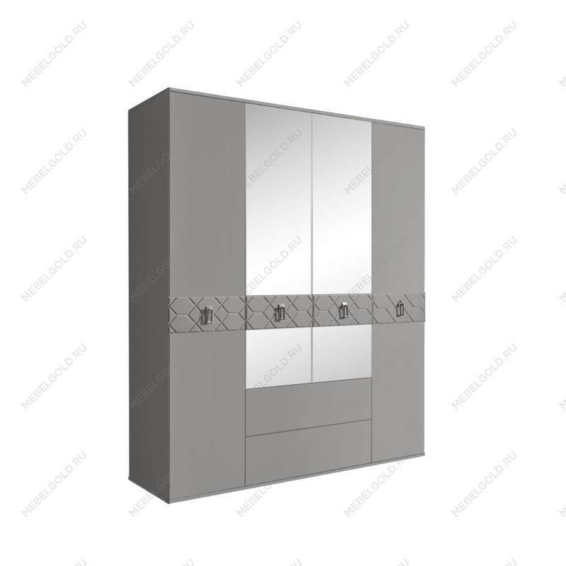 Шкаф 4-х дверный с зеркалами, с ящиками, Bogemia Farfalle (Серый/Хром) БМШ1/41(Fa)