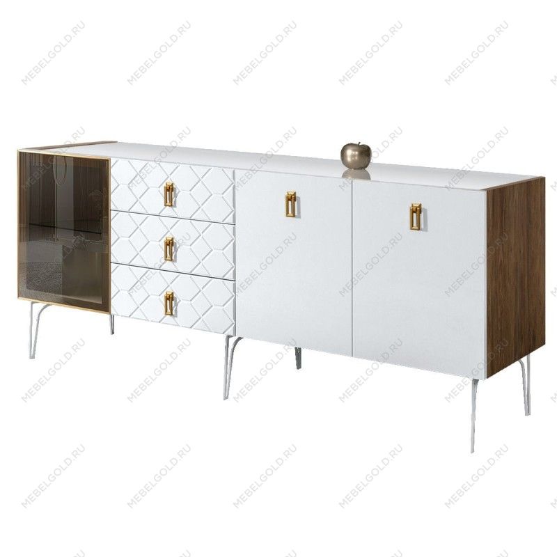 Комод 2.1м Bogemia Woodline Fa (Белый) (Lakobel/Золото) БМКМ-5[4]