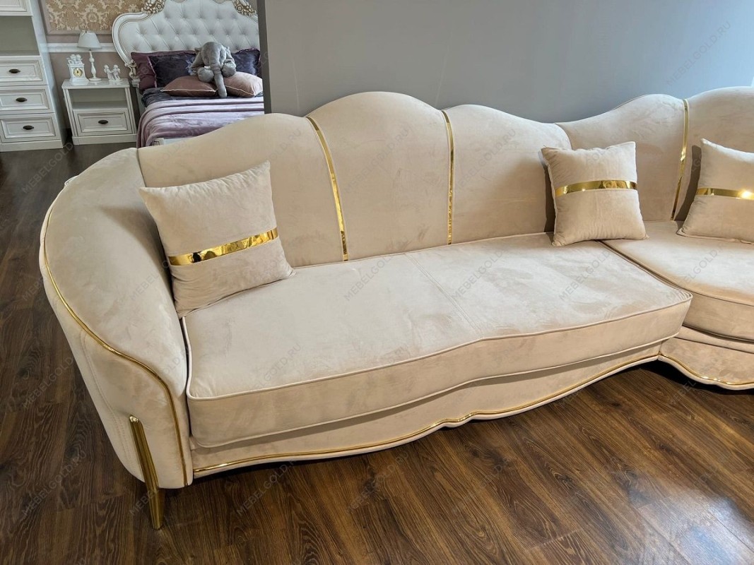 Диван Лара угловой 3-у-1 бежевый золото | изображение 5