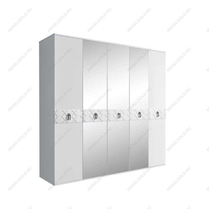 Шкаф 5-ти дв. с зеркалами Bogemia Farfalle (Белый/Хром) БМШ1/5(Fa)
