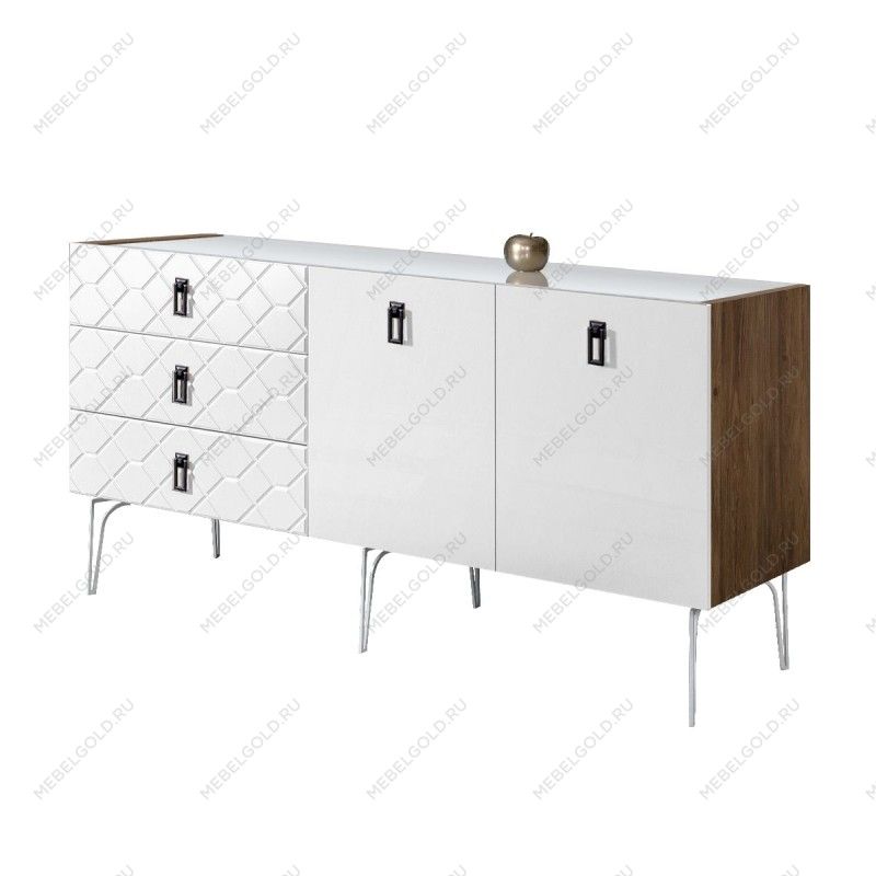 Комод 1.6м Bogemia Woodline Fa (Белый) (Lakobel/Черный) БМКМ-4