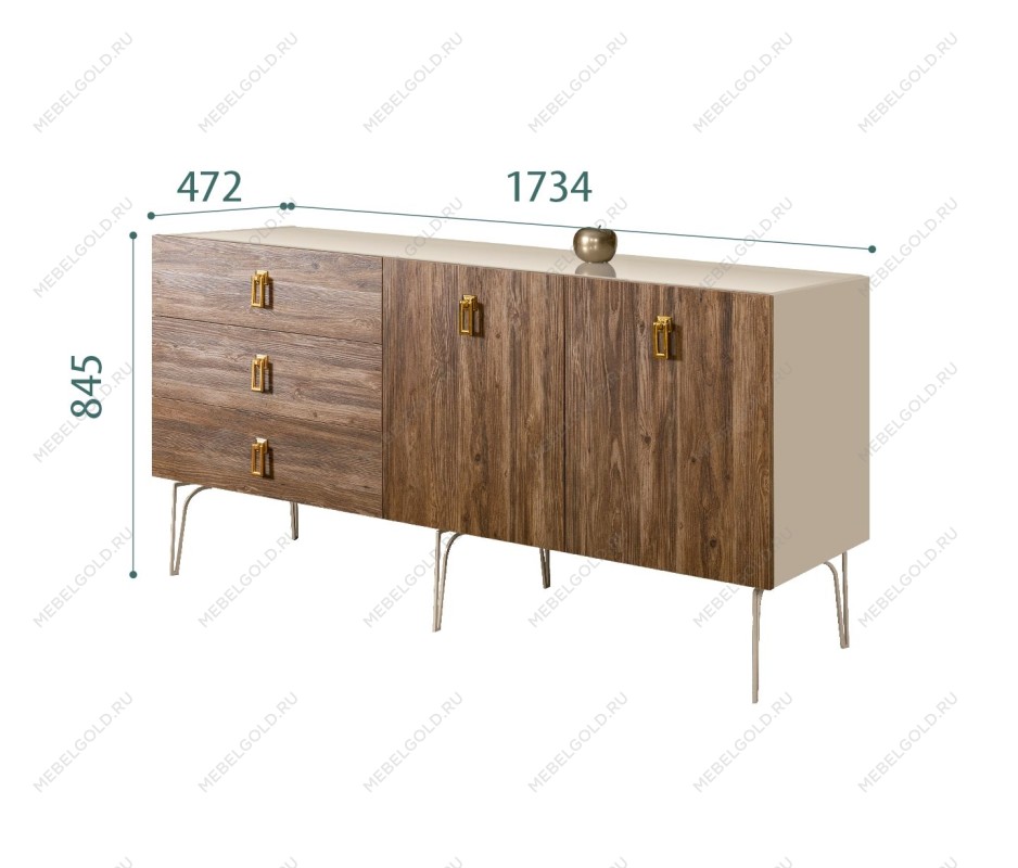 Комод 1.6м Bogemia Wood Fa (Ваниль) (Lakobel/Золото) БМКМ-4(Wo)
