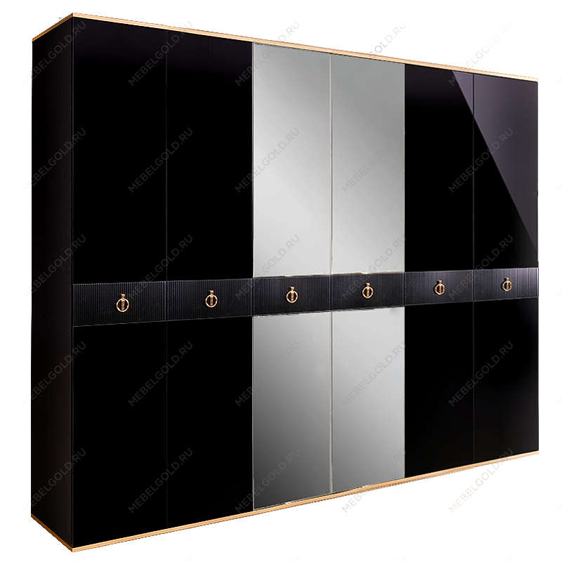 Шкаф 6-ти дверный с зеркалом Римини СОЛО (Черный/Золото) РМШ1/6(s)