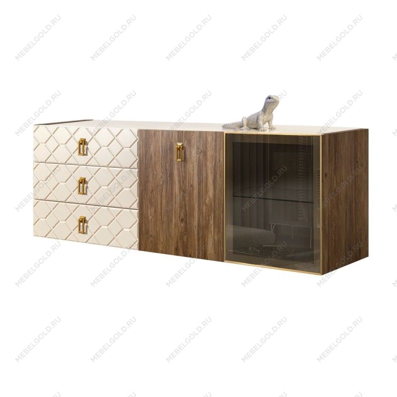 Комод 1.6м Bogemia Woodline Fly Wood Fa (Слоновая кость) (Lakobel/Золото) БМКМ-4[5][10]