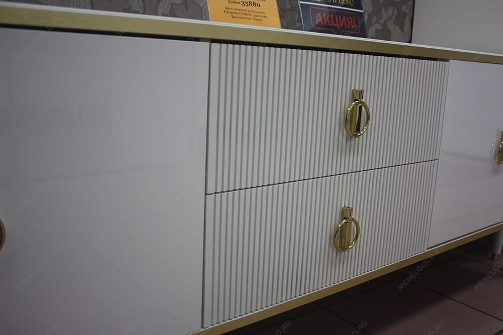 Лобня - Тумба под телевизор (2 двери и 2 фасада) Римини СОЛО (белый золото) РМТ-3 (s) | изображение 13