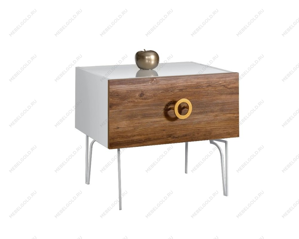 Тумба прикроватная Bogemia Wood Fi (Белый) (Lakobel/Золото) БМТП-1(Wo)