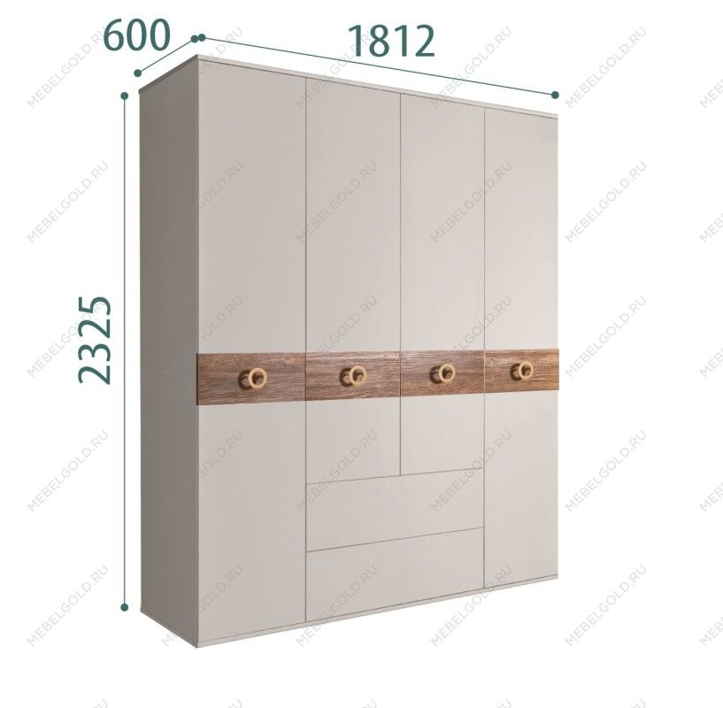 Шкаф 4-х дверный с ящиками, Bogemia Wood Fi (Шелк/Золото) БМШ2/41(Wo)