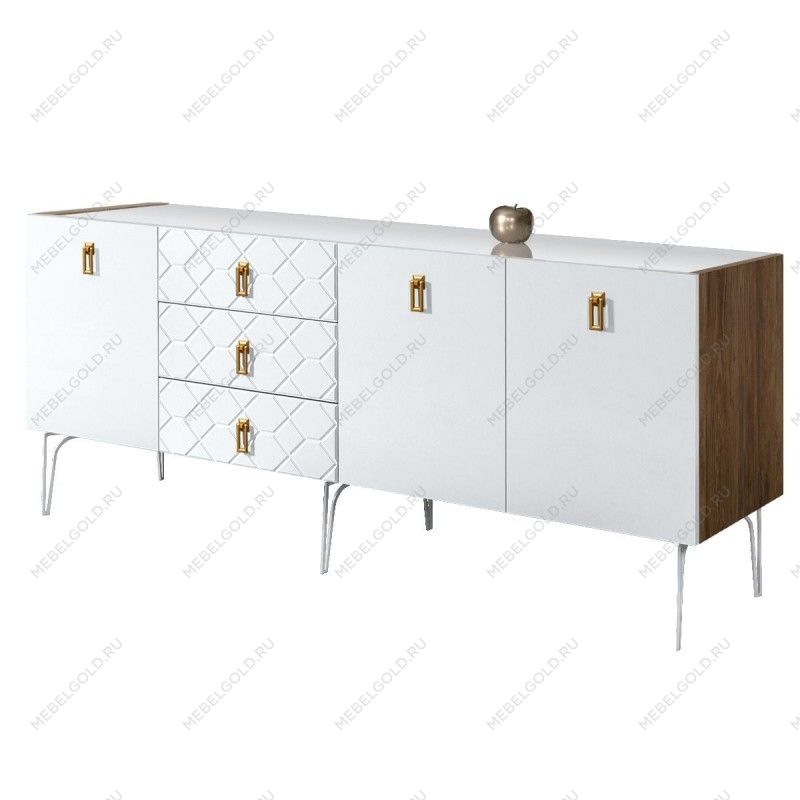 Комод 2.1м Bogemia Woodline Fa (Белый) (Lakobel/Золото) БМКМ-5