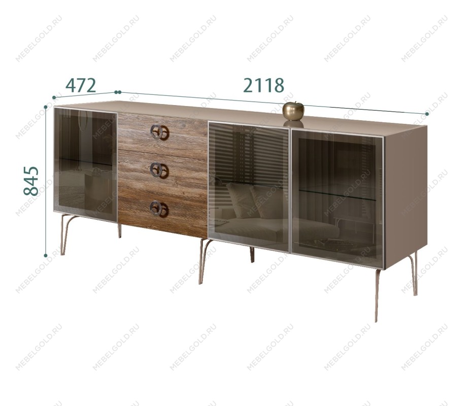 Комод 2.1м Bogemia Wood Fi (Мокка) (Lakobel/Хром) БМКМ-5(Wo)[5]