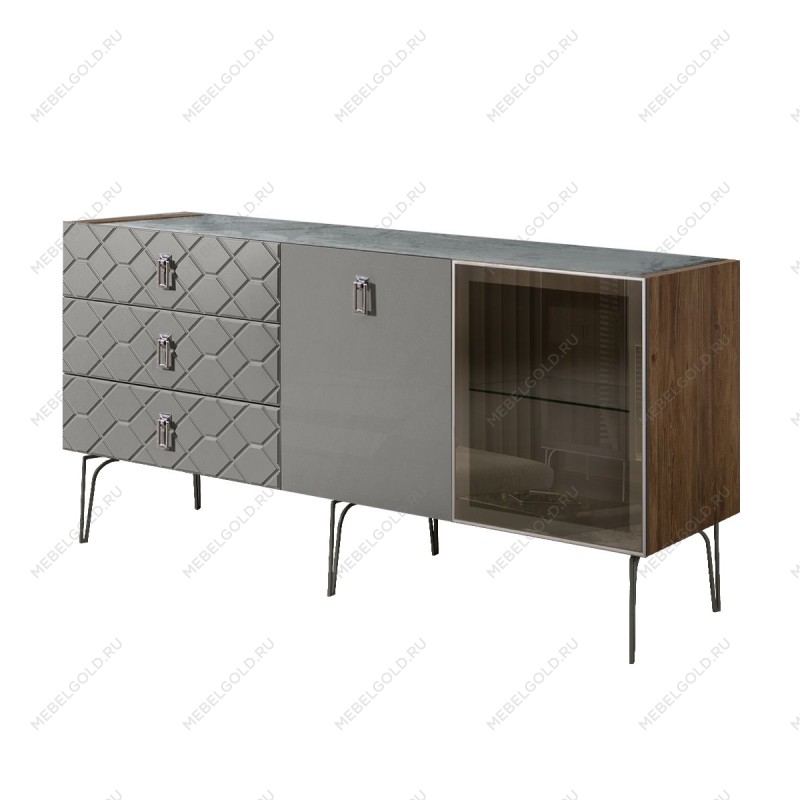 Комод 1.6м Bogemia Woodline Fa (Серый) (Novabuk/Хром) БМКМ-4[5][10]