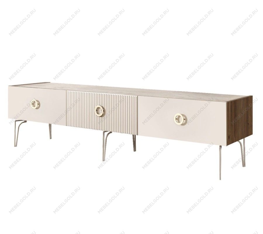 Тумба телевизионная 2.1м Bogemia Woodline Fi (Слоновая кость) (Novabuk/Золото) БМТ-2[10]