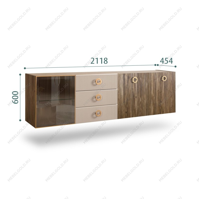 Комод 2.1м Bogemia Woodline Fly Wood Fi (Ваниль) (Novabuk/Золото) БМКМ-5[4]