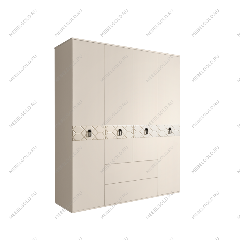 Шкаф 4-х дверный с ящиками, Bogemia Farfalle (Слоновая кость/Черный) БМШ2/41(Fa)