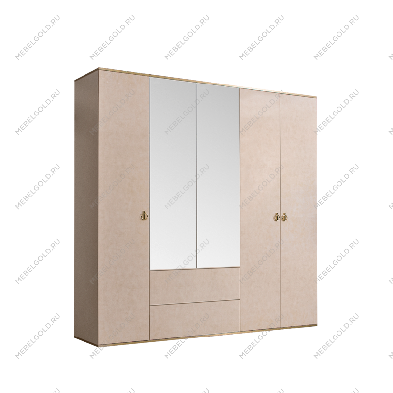 Шкаф 5-ти дверный с зеркалом, с ящиками Римини (Латте/Золото) РМШ1/51