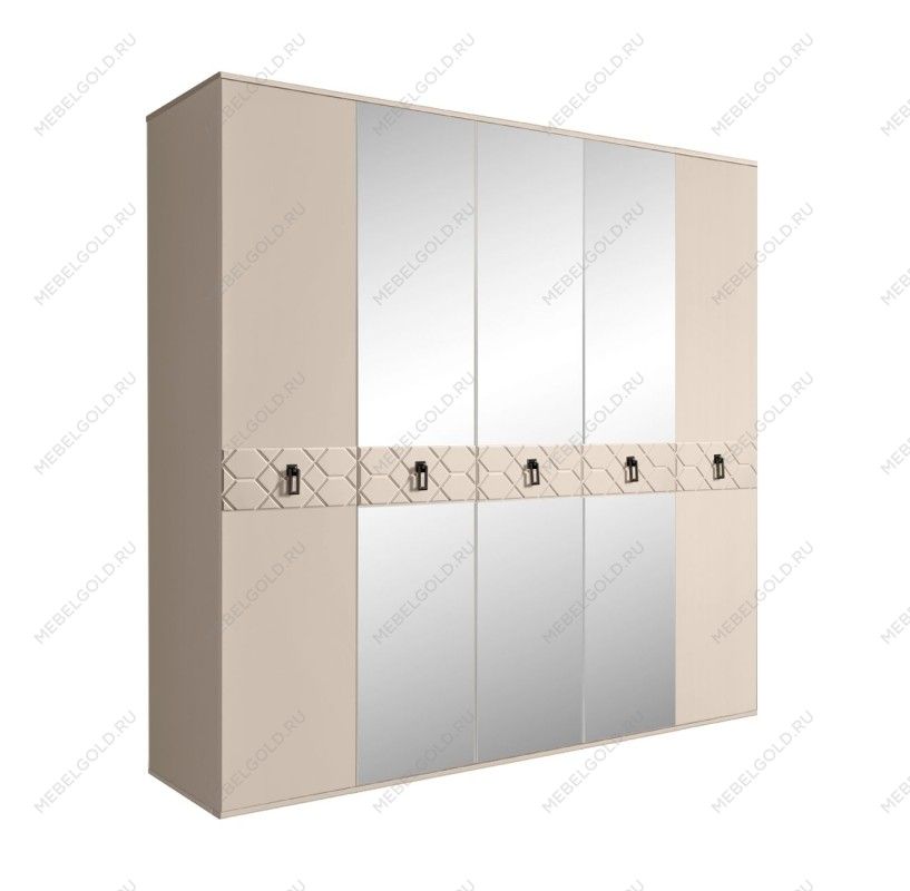 Шкаф 5-ти дв. с зеркалами Bogemia Farfalle (Ваниль/Черный) БМШ1/5(Fa)