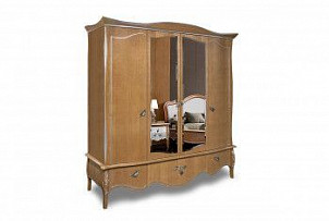 Шкаф для одежды 4-х дв. Трио (с зеркалом), коньяк с серебряной патиной+серебро