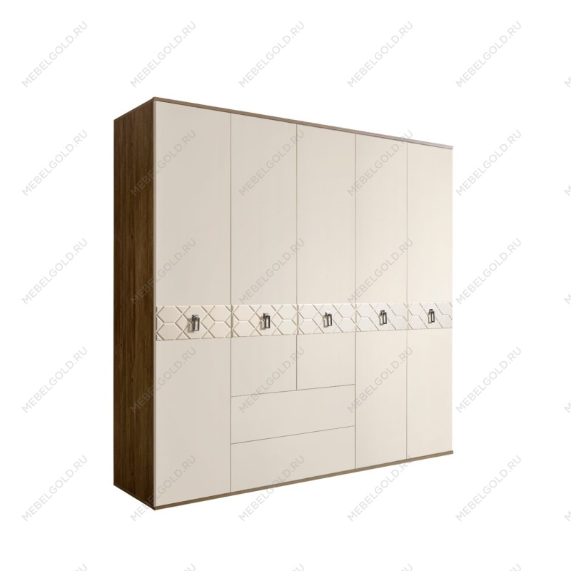 Шкаф 5-ти дверный с ящиками, Bogemia Woodline Fa (Слоновая кость/Хром) БМШ2/51(Fa)