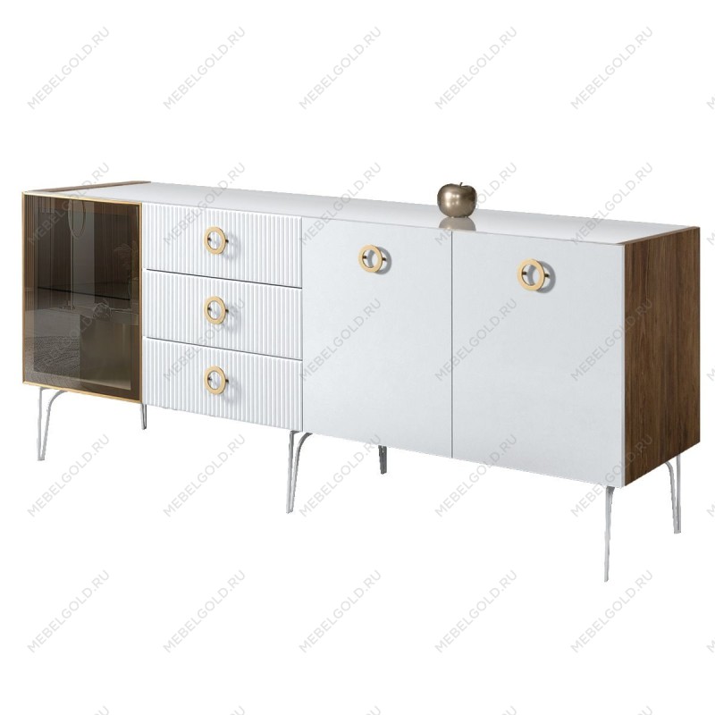 Комод 2.1м Bogemia Woodline Fi (Белый) (Lakobel/Золото) БМКМ-5[4]