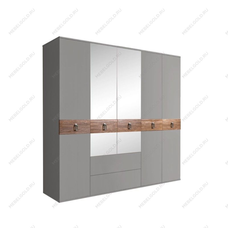 Шкаф 5-ти дверный с зеркалами, с ящиками, Bogemia Wood Fa (Серый/Хром) БМШ1/51(Wo)