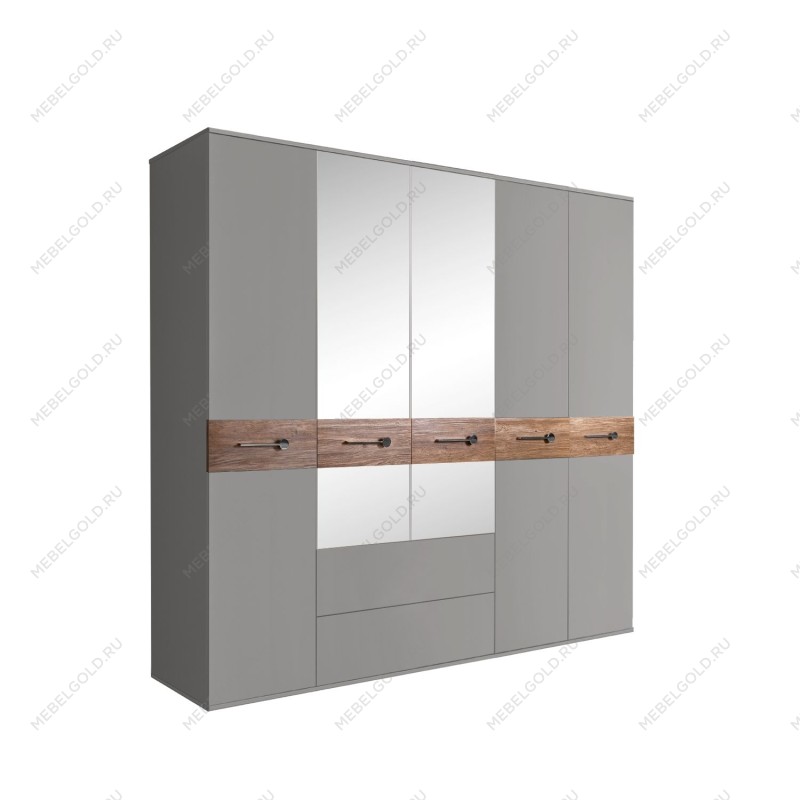 Шкаф 5-ти дверный с зеркалами, с ящиками, Bogemia Wood Wo (Серый/Хром) БМШ1/51(Wo)