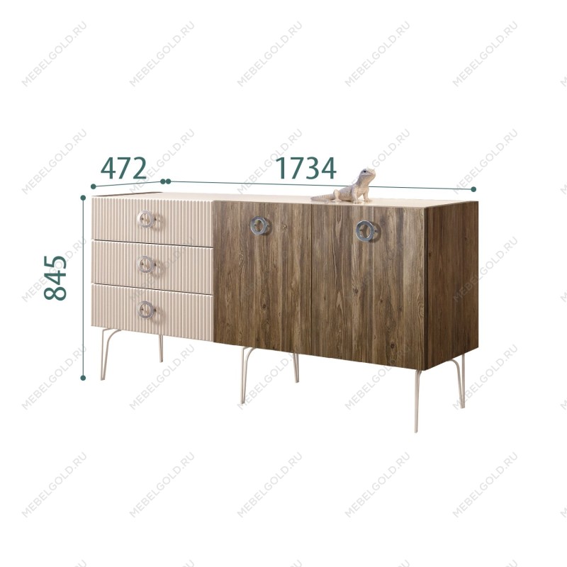 Комод 1.6м Bogemia Woodline Wood Fi (Ваниль) (Lakobel/Хром) БМКМ-4