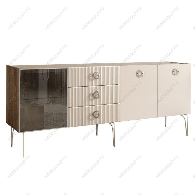 Комод 2.1м Bogemia Woodline Fi (Слоновая кость) (Novabuk/Хром) БМКМ-5[4]