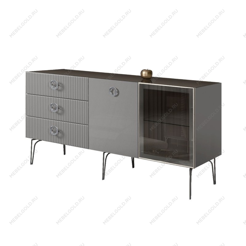 Комод 1.6м Bogemia Fillini (Серый) (Lakobel/Хром) БМКМ-4(Fi)[5][10]