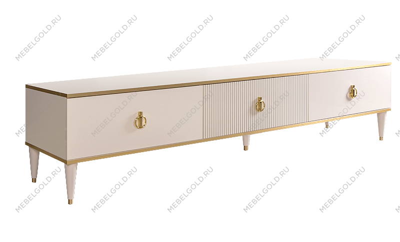 Тумба под телевизор 3 ящика Римини СОЛО (Слоновая кость/Золото) РМТ-4(s)