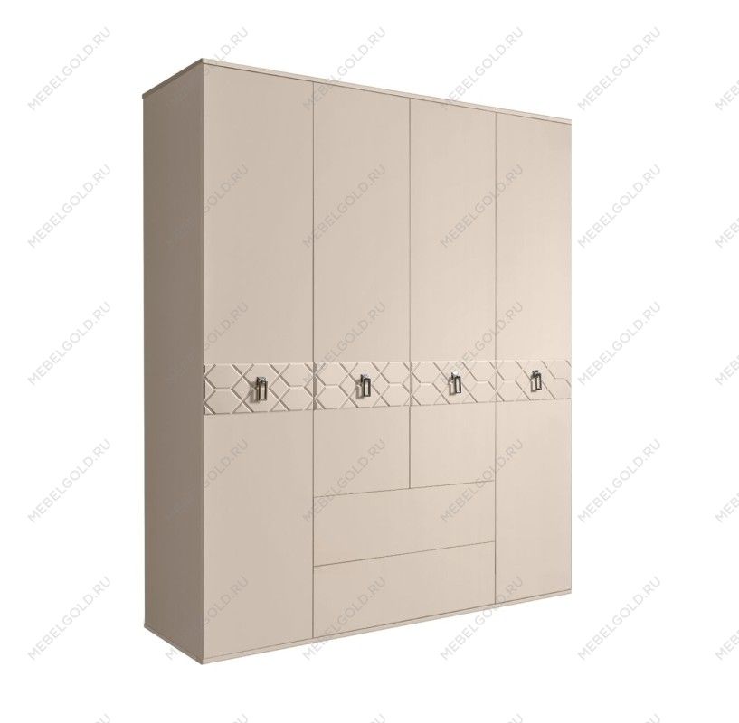 Шкаф 4-х дверный с ящиками, Bogemia Farfalle (Ваниль/Хром) БМШ2/41(Fa)