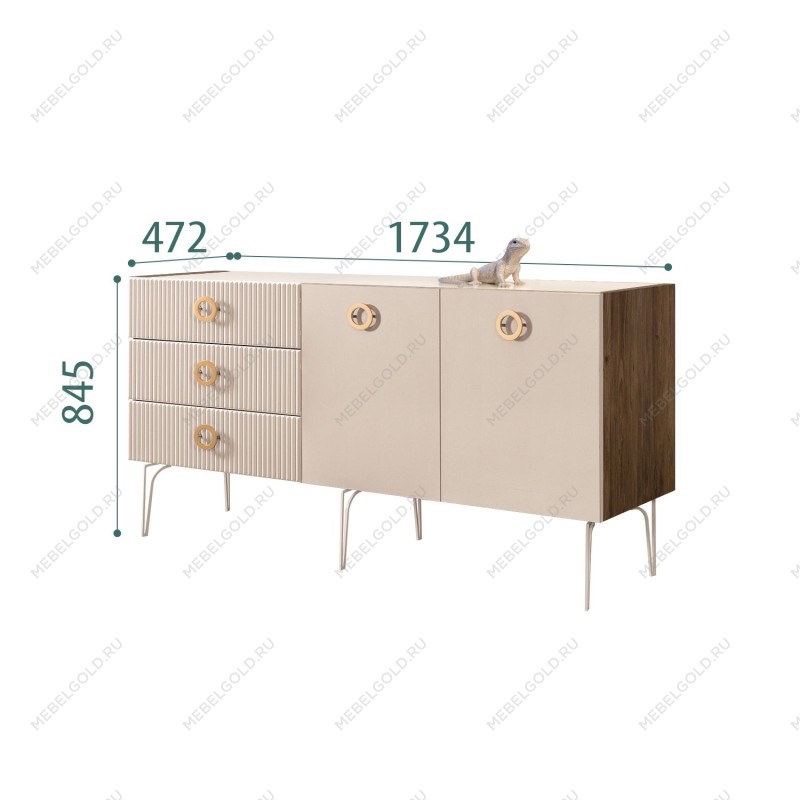 Комод 1.6м Bogemia Woodline Fi (Ваниль) (Lakobel/Золото) БМКМ-4