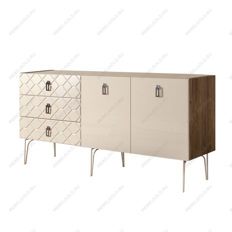 Комод 1.6м Bogemia Woodline Fa (Слоновая кость) (Novabuk/Хром) БМКМ-4