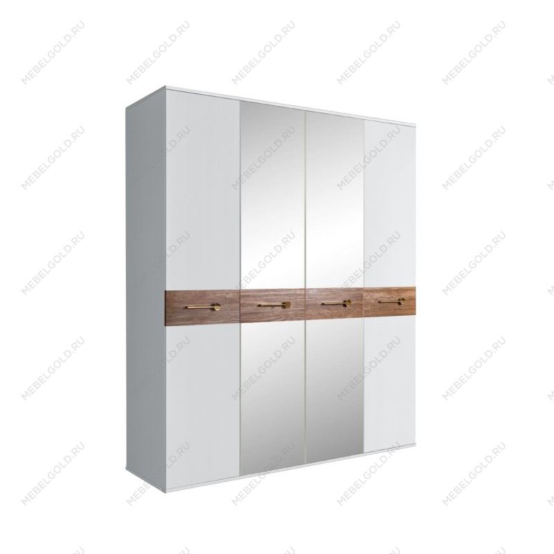 Шкаф 4-х дв. с зеркалами Bogemia Wood Wo (Белый/Золото) БМШ1/4(Wo)