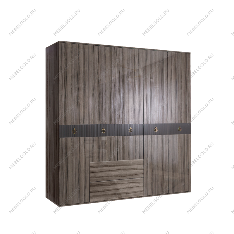 Шкаф 5-ти дверный с ящиками Римини СОЛО (Орех империя/Золото) РМШ2/51(s)