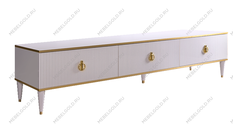 Тумба под телевизор 3 ящика Римини СОЛО (Белый/Золото) РМТ-4(s)[10]