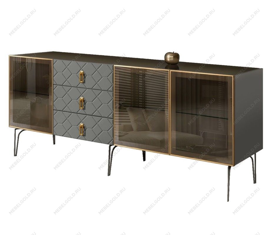 Комод 2.1м Bogemia Farfalle (Серый) (Lakobel/Золото) БМКМ-5(Fa)[5]