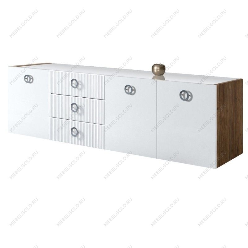 Комод 2.1м Bogemia Woodline Fly Fi (Белый) (Lakobel/Хром) БМКМ-5