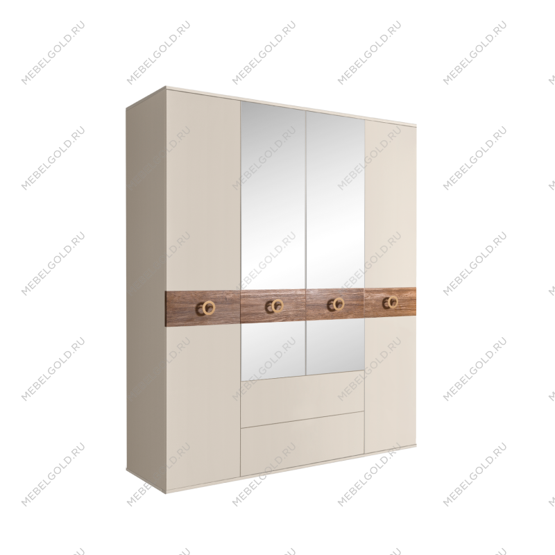 Шкаф 4-х дверный с зеркалами, с ящиками, Bogemia Wood Fi (Слоновая кость/Золото) БМШ1/41(Wo)