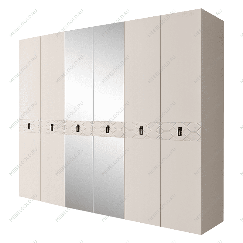 Шкаф 6-ти дв. с зеркалами Bogemia Farfalle (Слоновая кость/Черный) БМШ1/6(Fa)