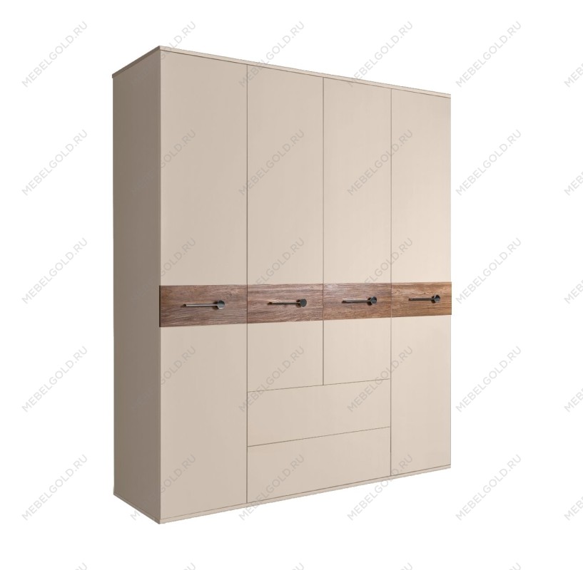 Шкаф 4-х дверный с ящиками, Bogemia Wood Wo (Ваниль/Хром) БМШ2/41(Wo)