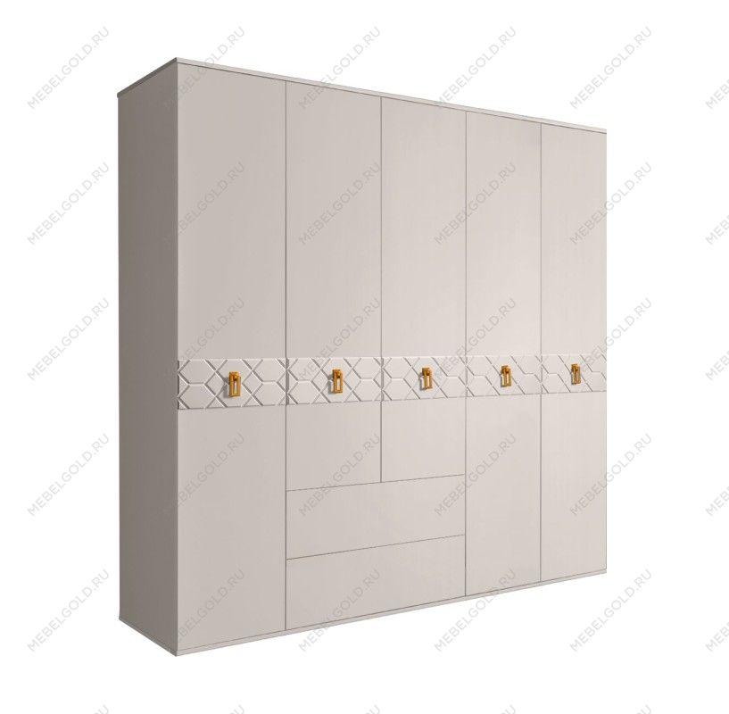 Шкаф 5-ти дверный с ящиками, Bogemia Farfalle (Шелк/Золото) БМШ2/51(Fa)