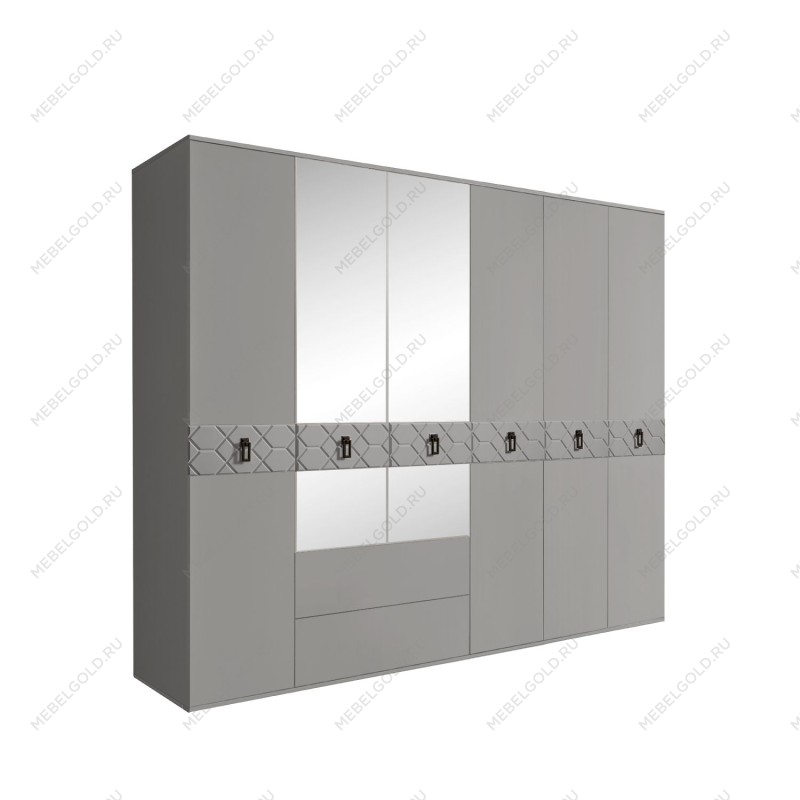 Шкаф 6-ти дверный с зеркалами, с ящиками, Bogemia Farfalle (Серый/Черный) БМШ1/61(Fa)