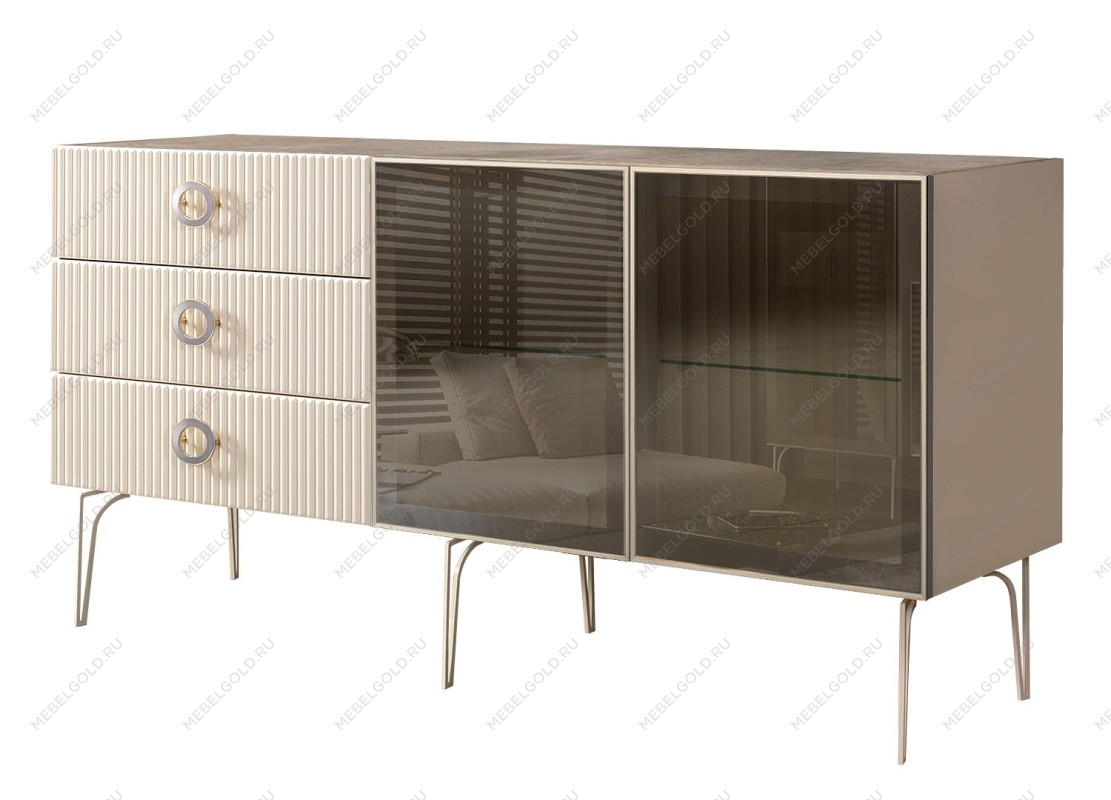 Комод 1.6м Bogemia Fillini (Слоновая кость) (Novabuk/Хром) БМКМ-4(Fi)[5]